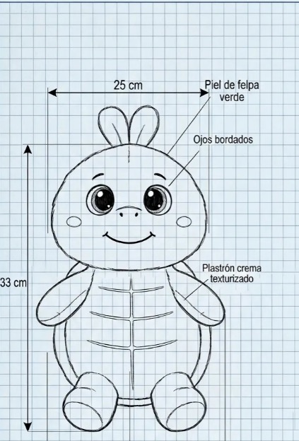 🐢💚 Peluche Tortuga Verde Con Beige Ojos Grandes 33cm🐢✨ - Image 8