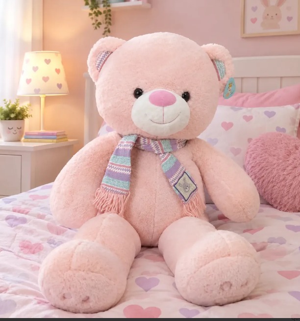 🧸💜 Oso De Peluche Grande 78 cm Suave Con Bufanda Rosado🎀✨ - Image 5