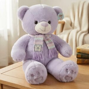 🧸💜 Oso De Peluche Grande 78 cm Suave Con Bufanda Lila🎀✨