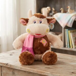 🐮💗Peluche De Vaca Suave Con Bufanda Rosada 40 cm🧸✨