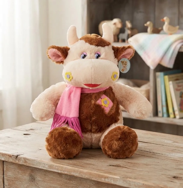 🐮💗Peluche De Vaca Suave Con Bufanda Rosada 40 cm🧸✨
