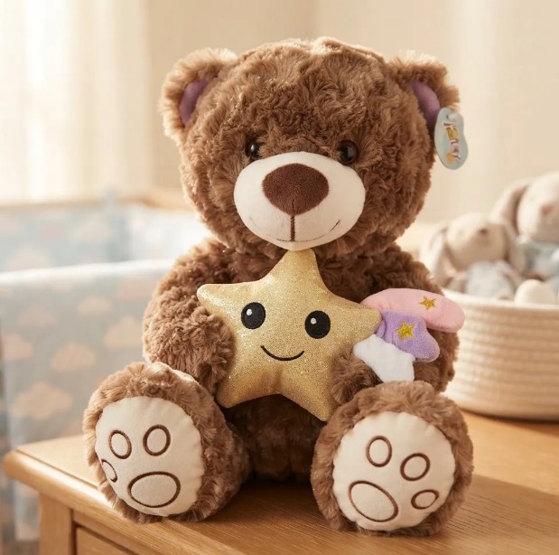 🧸⭐ Oso De Peluche Tierno Con Estrella Dorada 35 cm Chocolate💛✨ - Image 2