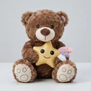 🧸⭐ Oso De Peluche Tierno Con Estrella Dorada 35 cm Chocolate💛✨