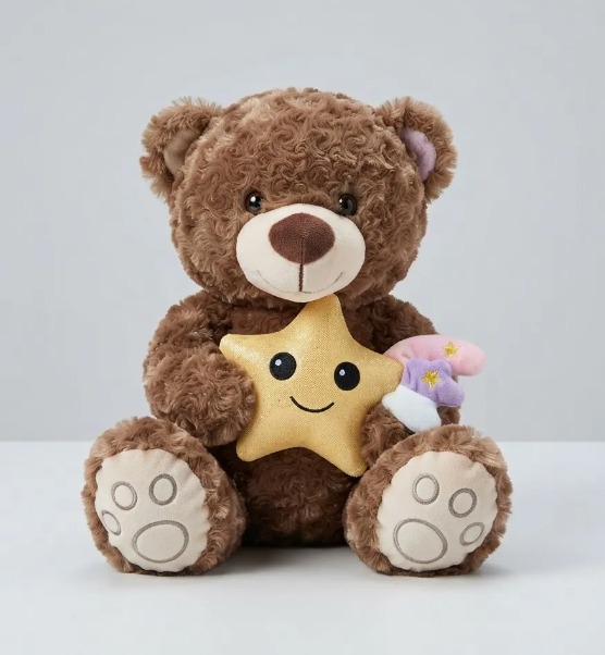 🧸⭐ Oso De Peluche Tierno Con Estrella Dorada 35 cm Chocolate💛✨