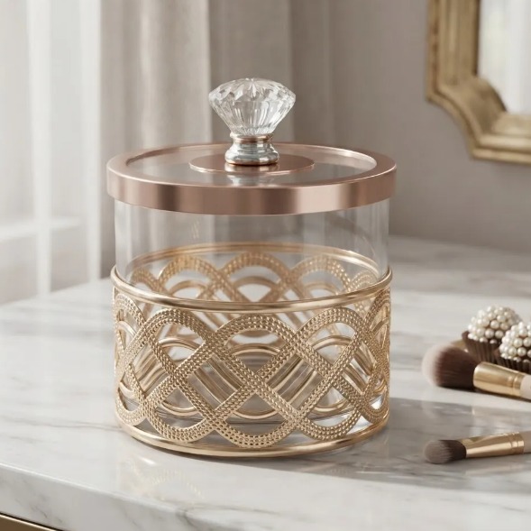✨🫙 SET X4 FRASCOS ORGANIZADORES CON BANDEJA DECORATIVA DE LUJO ORO ROSA✨🏡 - Image 3