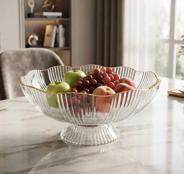 🍎✨ FRUTERO DE CRISTAL TRANSPARENTE CON BORDE DORADO ✨🍇 - Image 3