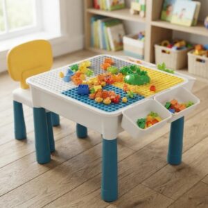 🧩🌈 Mesa Infantil De Actividades Con 148 Bloques De Construcción Y Silla 🪑✨