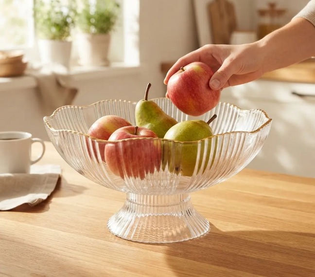 🍎✨ FRUTERO DE CRISTAL TRANSPARENTE CON BORDE DORADO ✨🍇 - Image 4