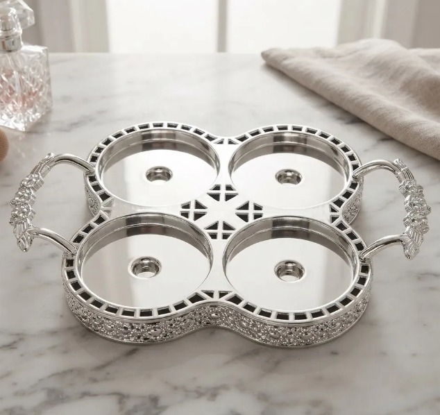 ✨🫙 SET X4 FRASCOS ORGANIZADORES CON BANDEJA DECORATIVA DE LUJO PLATEADO✨🏡 - Image 3