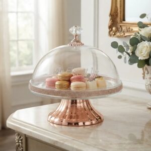 ✨🍰 CÚPULA DE CRISTAL CON BASE ORO ROSA – DECORACIÓN Y REPOSTERÍA 🌸💎