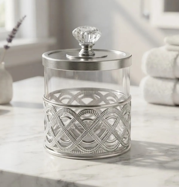 ✨🫙 SET X4 FRASCOS ORGANIZADORES CON BANDEJA DECORATIVA DE LUJO PLATEADO✨🏡 - Image 2