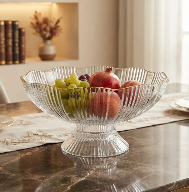 🍎✨ FRUTERO DE CRISTAL TRANSPARENTE CON BORDE DORADO ✨🍇 - Image 7
