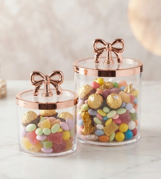 🎀✨ SET X2 TARROS ORGANIZADORES DE ACRÍLICO CON TAPA DE MOÑO ✨🎀