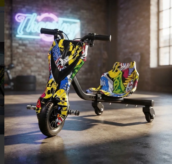 ⚡🏍️ TRICICLO ELÉCTRICO DRIFT TRIKE 360 CON LUCES LED – 350W MULTICOLOR🏁✨