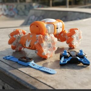 🚗🔥 Carro Acrobático 360° A Control Remoto Con Reloj Sensor, Luces Y Música Naranja⌚🎶